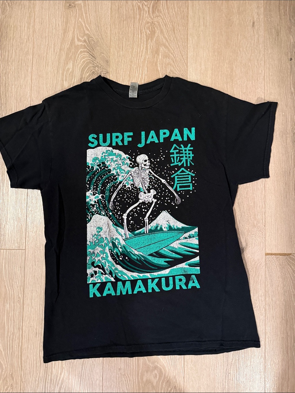 Gildan Black Tee with Teal Surf Japan Graphic